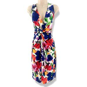 American Living Multi-Color Floral Print Twist Knot Dress Size 12 Summer Wedding